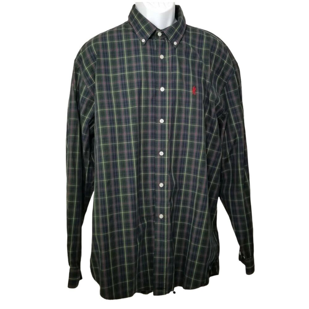 T. Harris London Gentlemans Mens Fit Shirt Plaid Golf Long Sleeve Button XXL